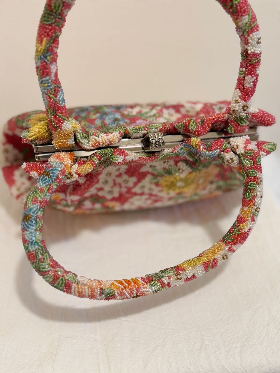 ビーズバッグ 花柄 レトロ ビーズ刺繍 総ビーズバッグ 和装用バッグ 手