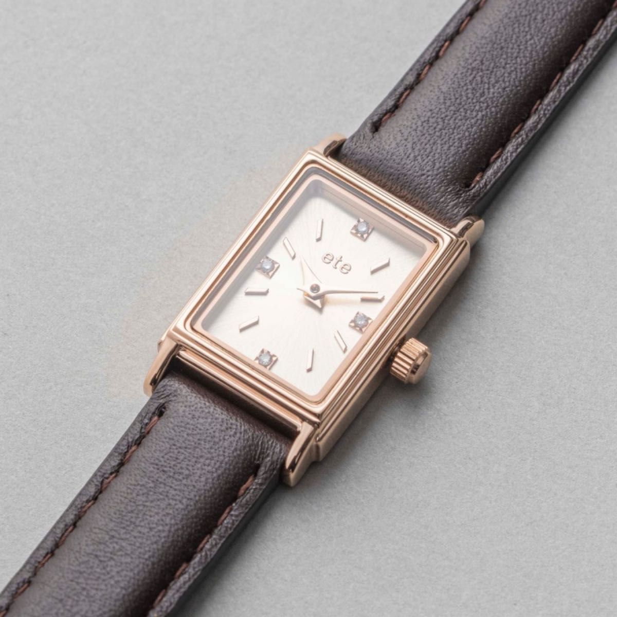 ete エテ 新品未使用 レザー腕時計 ウォッチレクタングルフェイス