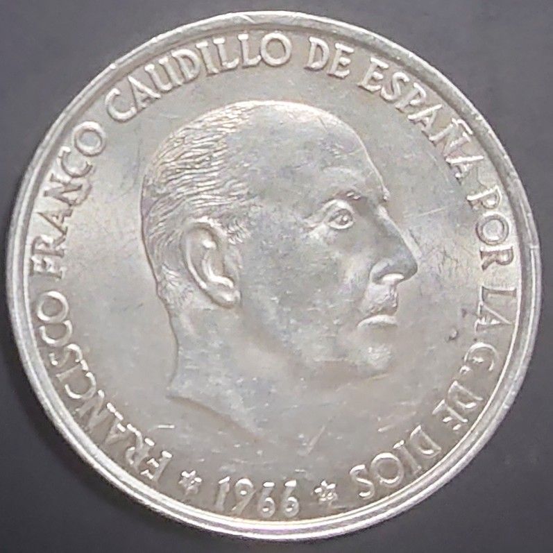 1966年 スペイン銀貨 100ペセタ フランシスコ・フランコ銀貨 SV800