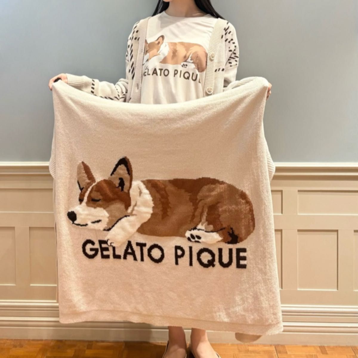 新品 ジェラートピケ SLEEPING DOG ジャガードブランケット コーギー
