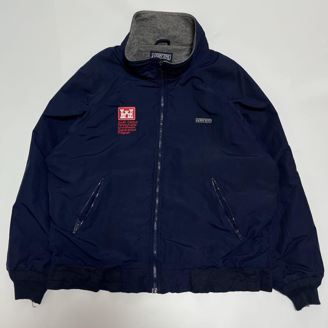 90's LANDS END ランズエンド ウォームアップジャケット L 紺 ネイビー