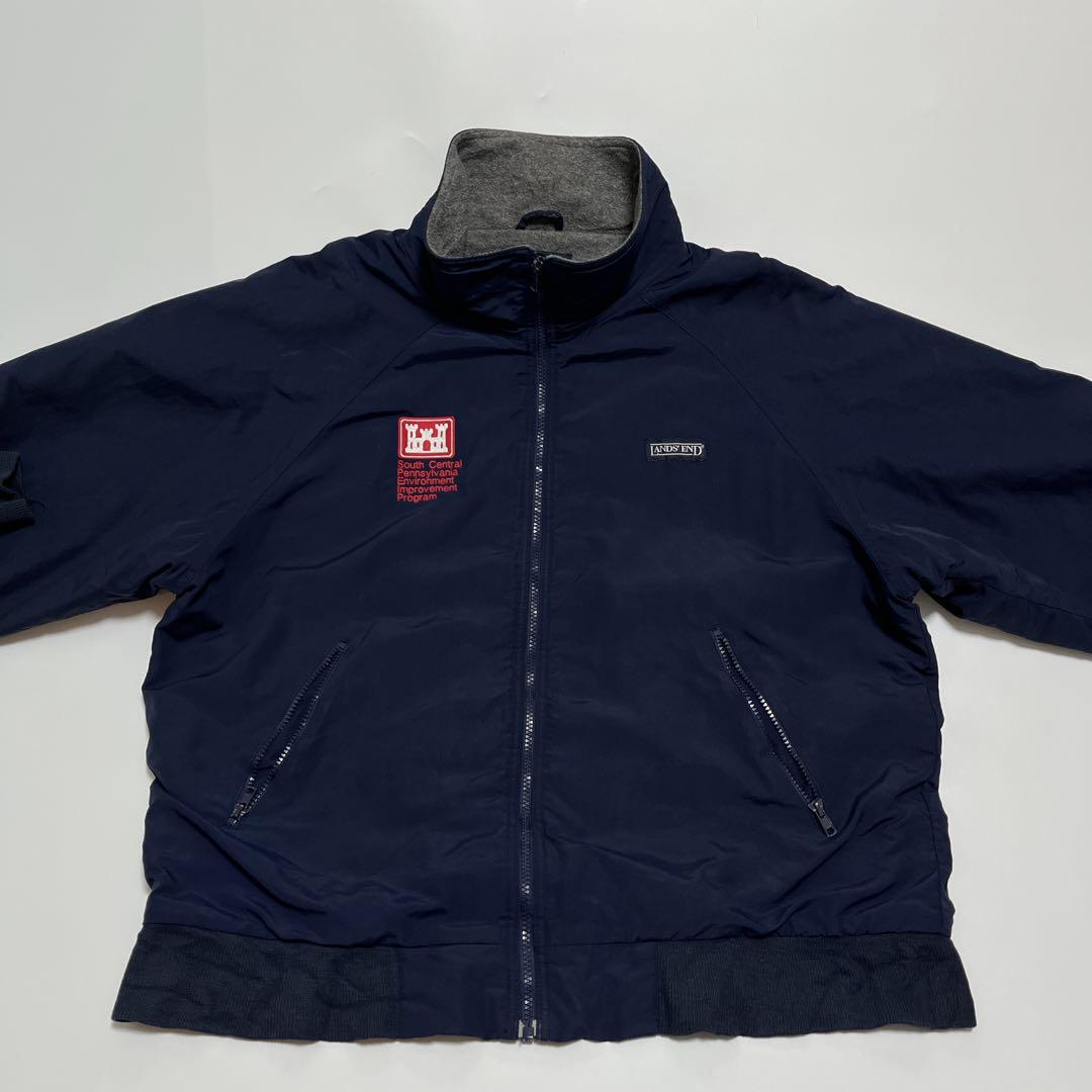90's LANDS END ランズエンド ウォームアップジャケット L 紺 ネイビー