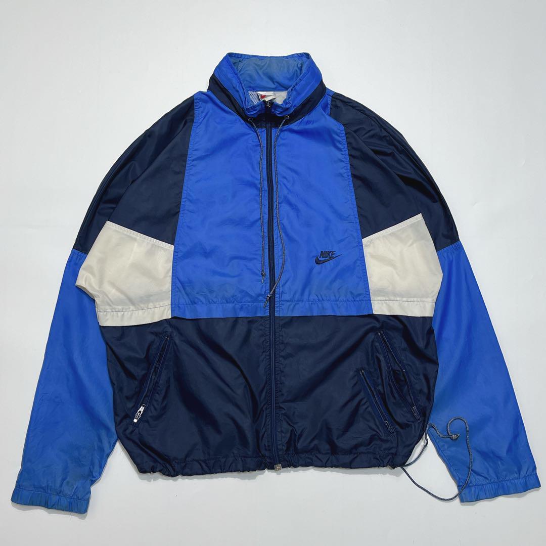 90's NIKE ナイキ 銀タグ ナイロンジャケット 青紺 L ワンポイント
