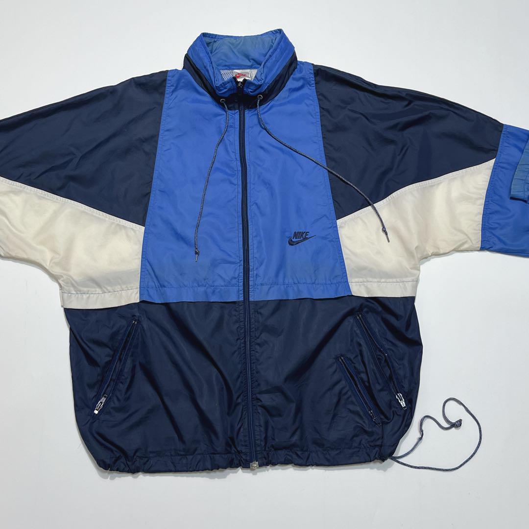 90's NIKE ナイキ 銀タグ ナイロンジャケット 青紺 L ワンポイント
