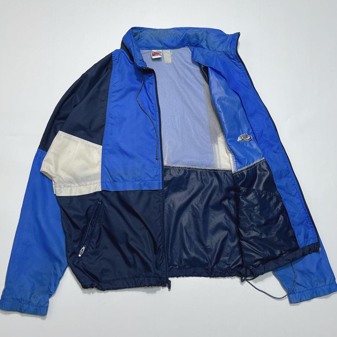 90's NIKE ナイキ 銀タグ ナイロンジャケット 青紺 L ワンポイント
