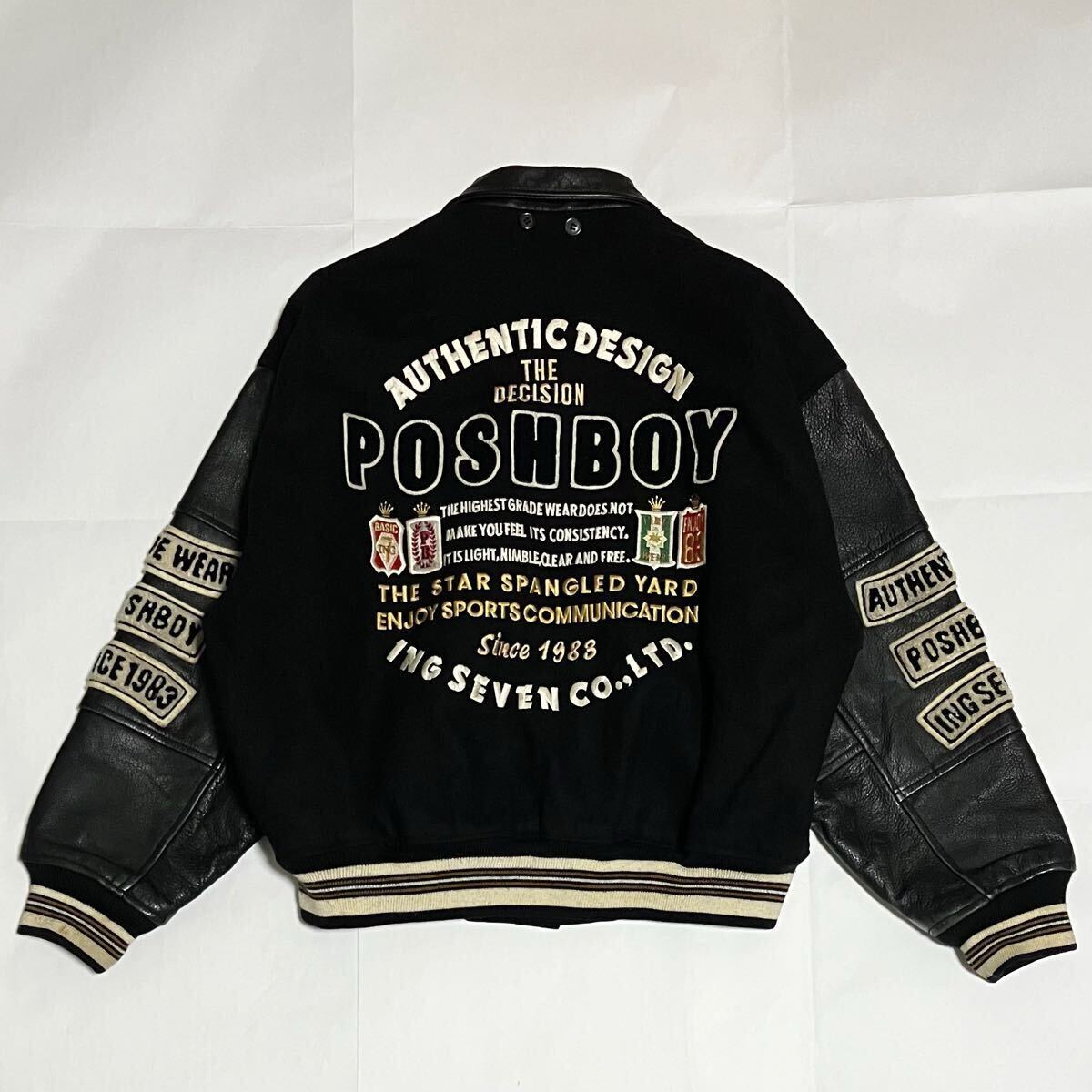 希少】POSH BOY ポシュボーイ スタジャン 牛革レザー 襟レザー