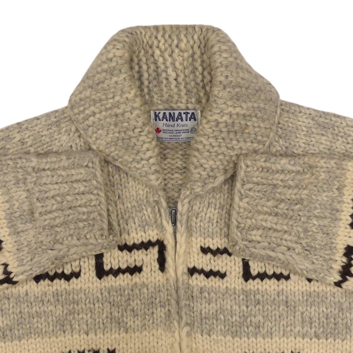 即決 カナダ製 KANATA メンズ XL位 カウチンセーター カナタ グレー 鹿