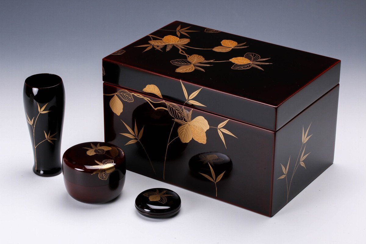 Yahoo!オークション - 【SAG】目代宗芳 輪島塗 笹桐蒔絵茶箱 棗 香合