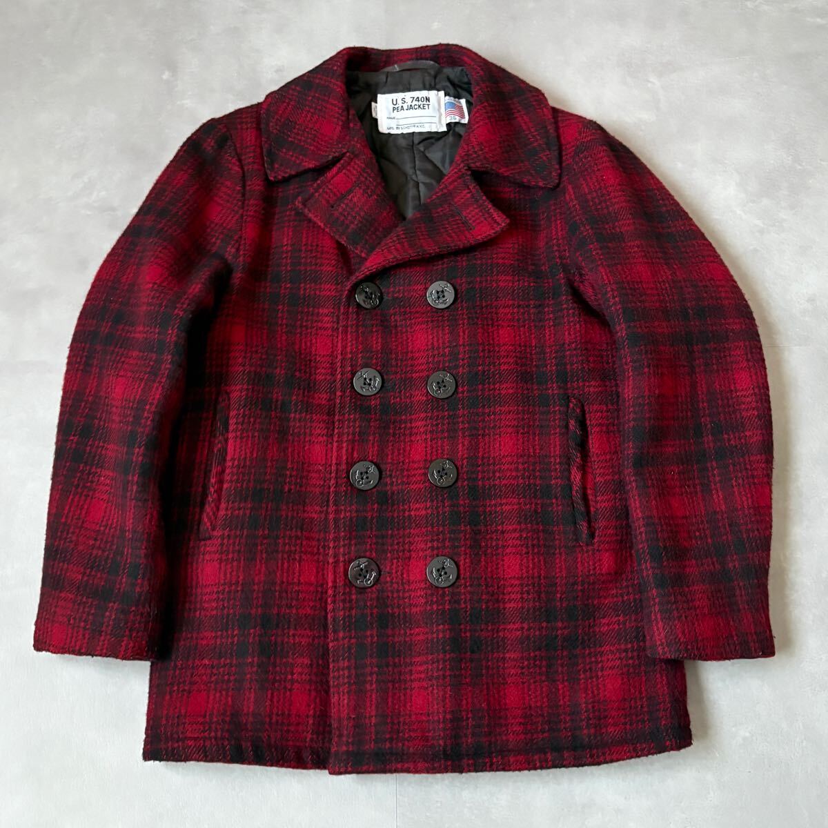 SCHOTT Pコート 740N USA製 チェック ウール 赤黒 サイズ36｜Yahoo