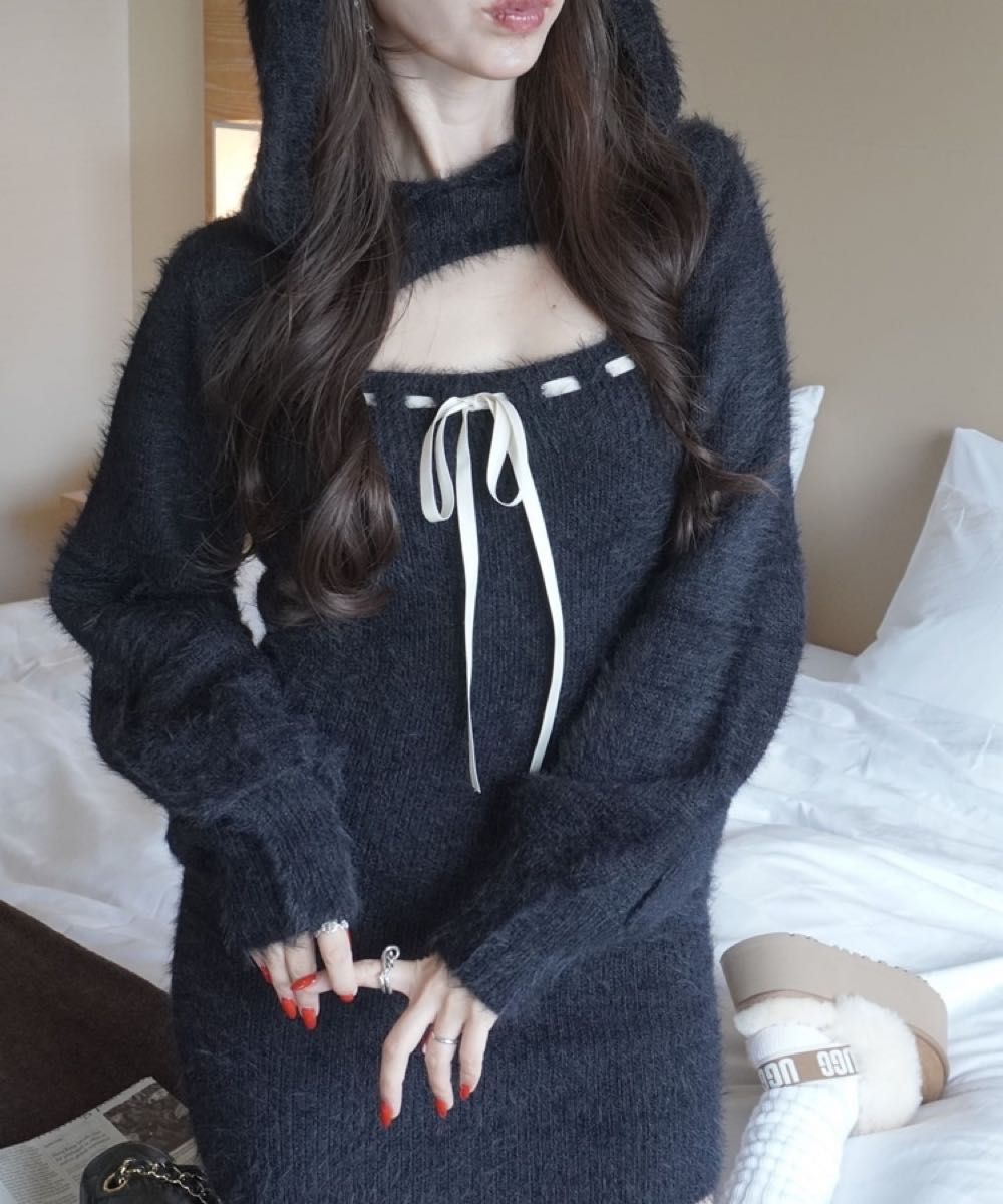 amerge アメルジュ feather foodie tops×ribbon onepiece ワンピース