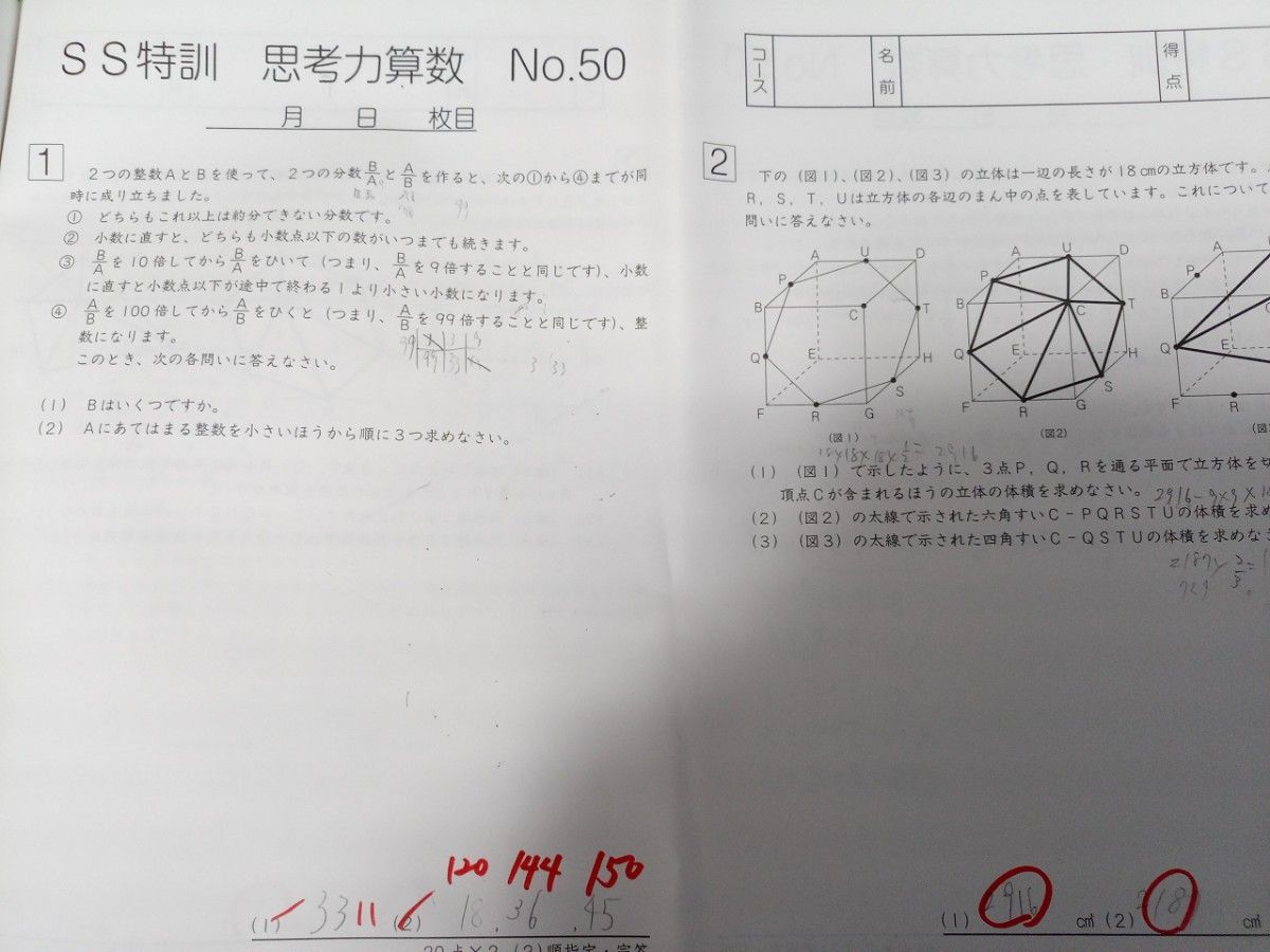 サピックス 小6算数 最高峰特訓 (20-B) (20-A) 未使用原本 サピックス 小