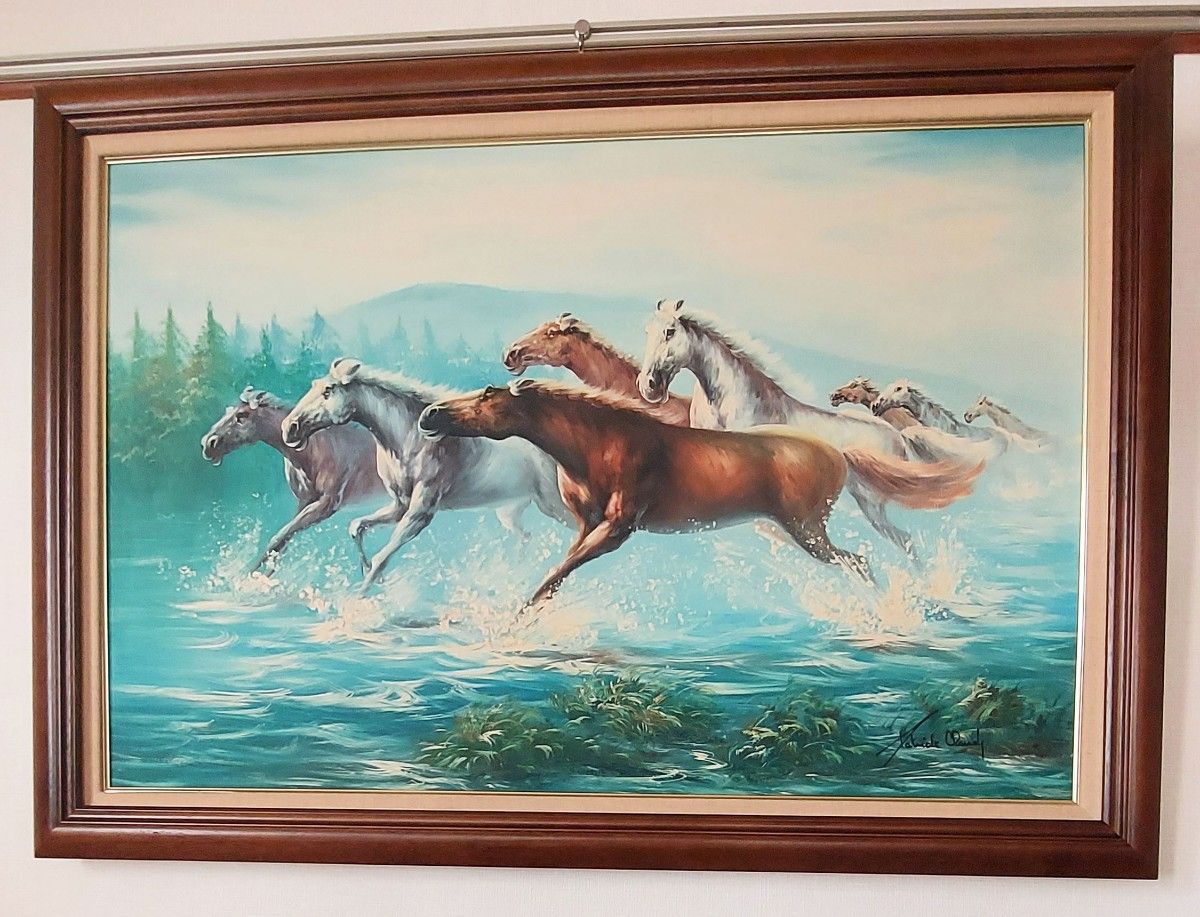 油絵 水辺を駆ける馬群｜Yahoo!フリマ（旧PayPayフリマ）