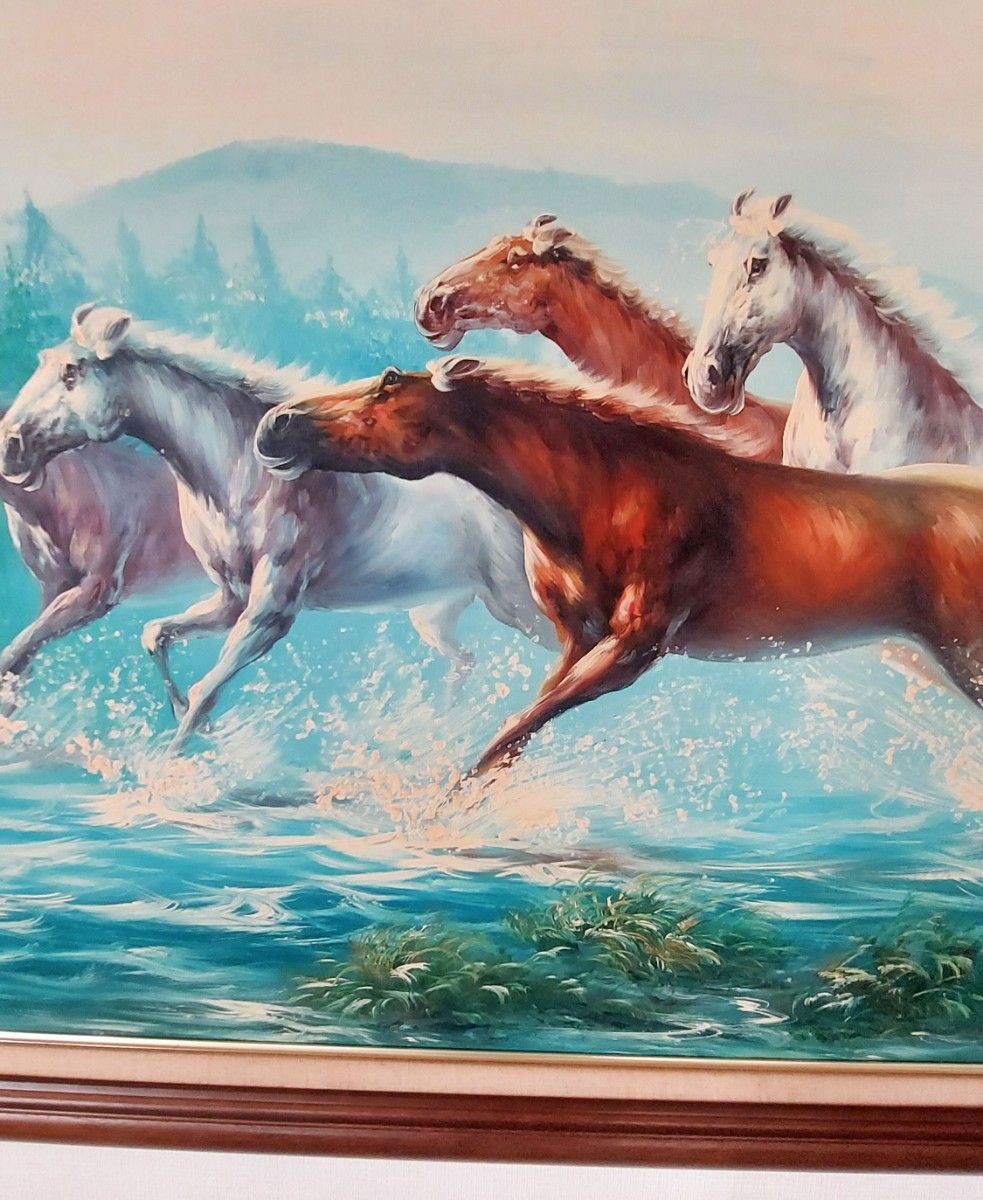 油絵 水辺を駆ける馬群｜Yahoo!フリマ（旧PayPayフリマ）