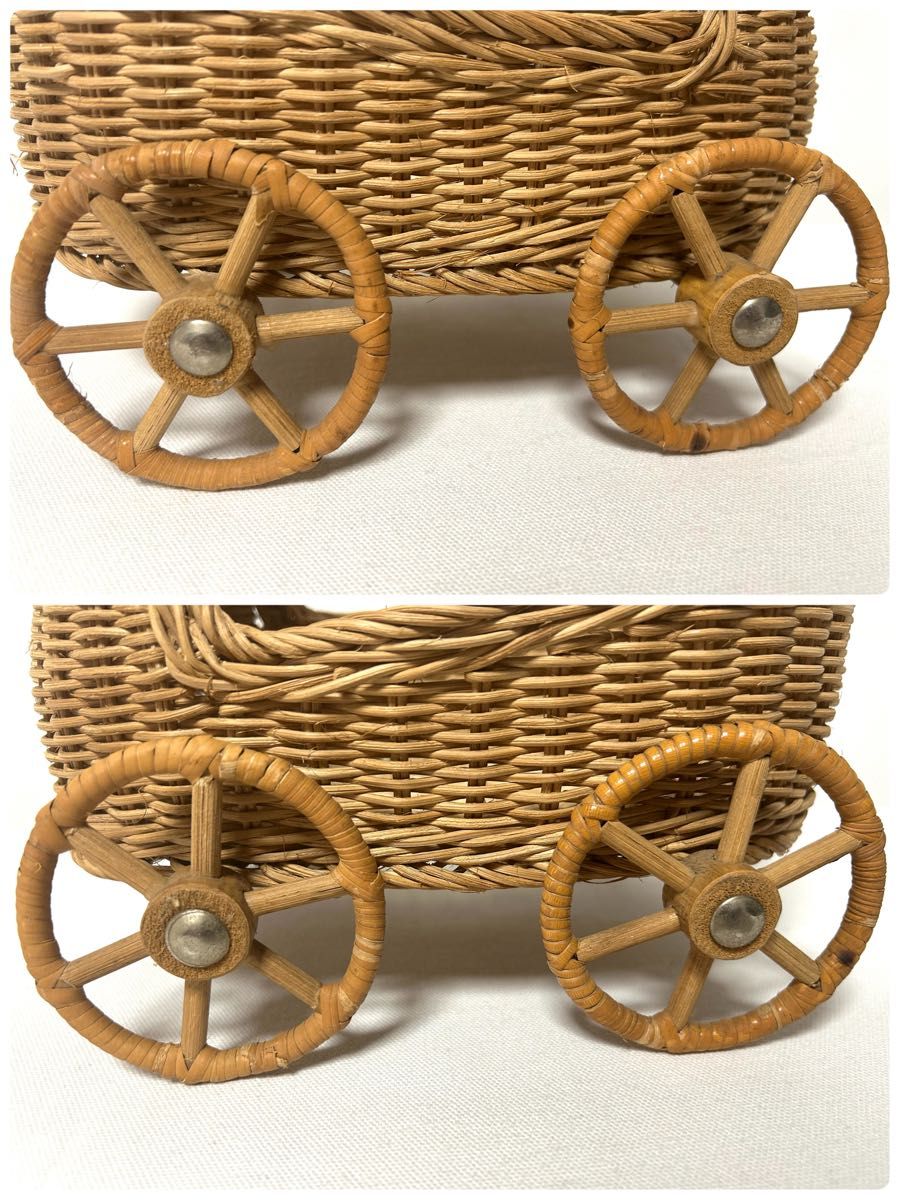 昭和レトロ】籐 ラタン ベビーカー カゴ収納 バスケット 乳母車 バギー
