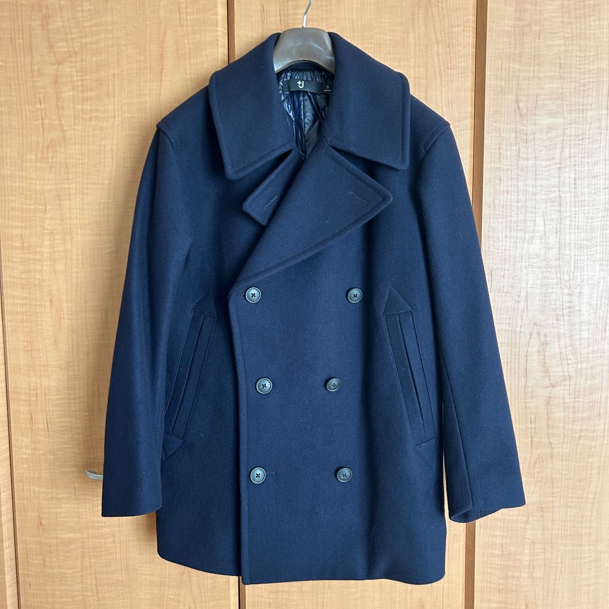 美品】ユニクロ+J ウールブレンドオーバーサイズピーコート ネイビー S