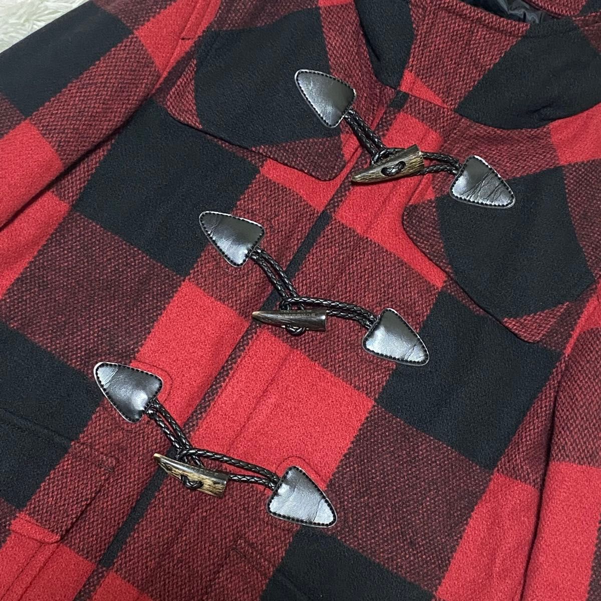 美品 BURBERRY BLACK LABEL ダッフルコート チェック 赤 バーバリー