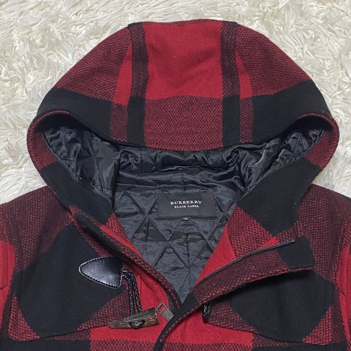 美品 BURBERRY BLACK LABEL ダッフルコート チェック 赤 バーバリー