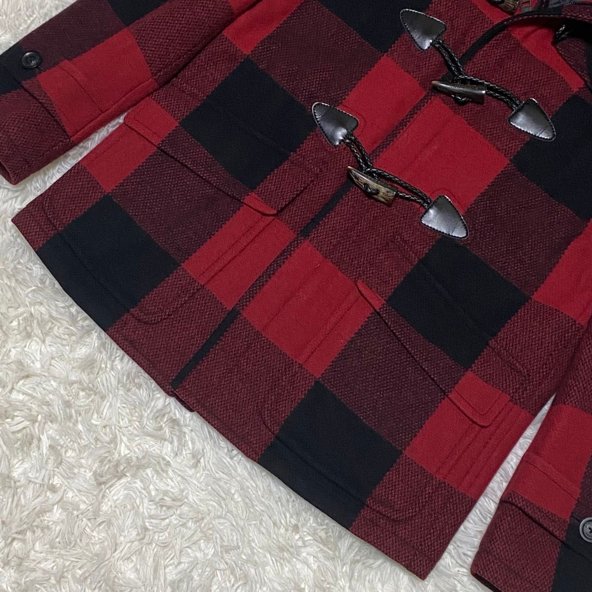 美品 BURBERRY BLACK LABEL ダッフルコート チェック 赤 バーバリー
