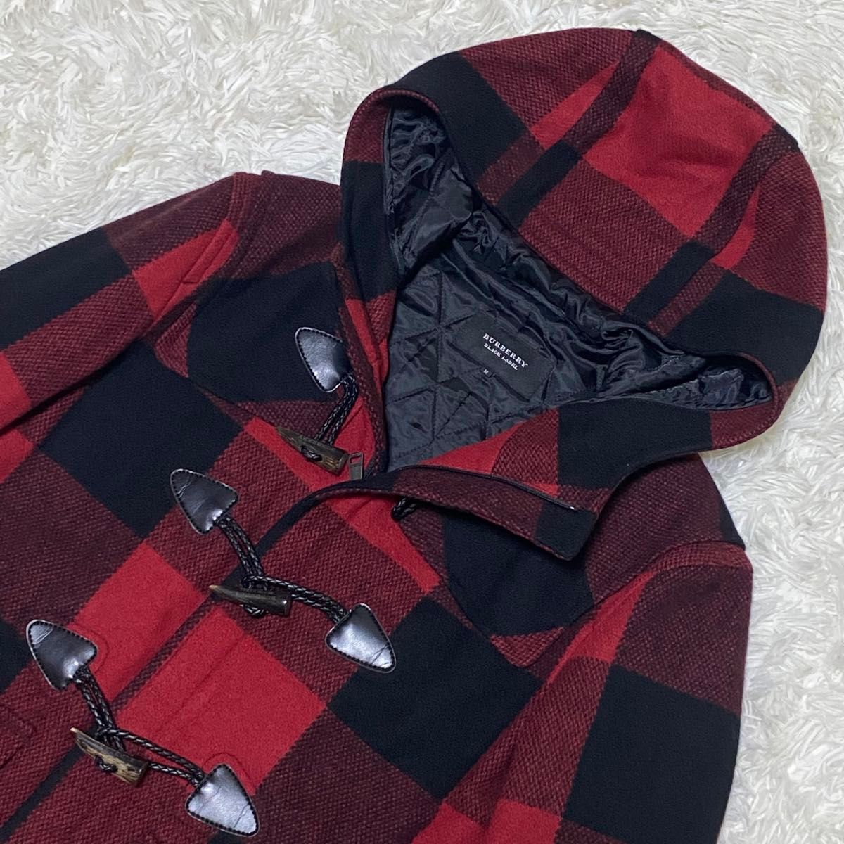 美品 BURBERRY BLACK LABEL ダッフルコート チェック 赤 バーバリー