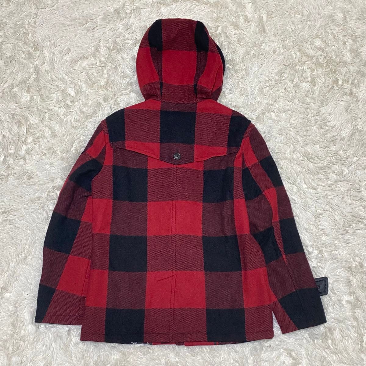 美品 BURBERRY BLACK LABEL ダッフルコート チェック 赤 バーバリー
