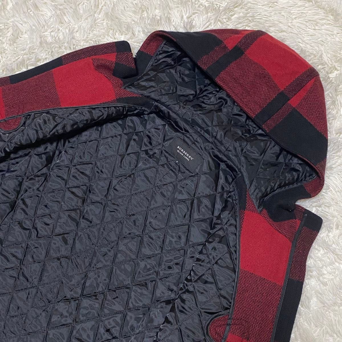 美品 BURBERRY BLACK LABEL ダッフルコート チェック 赤 バーバリー