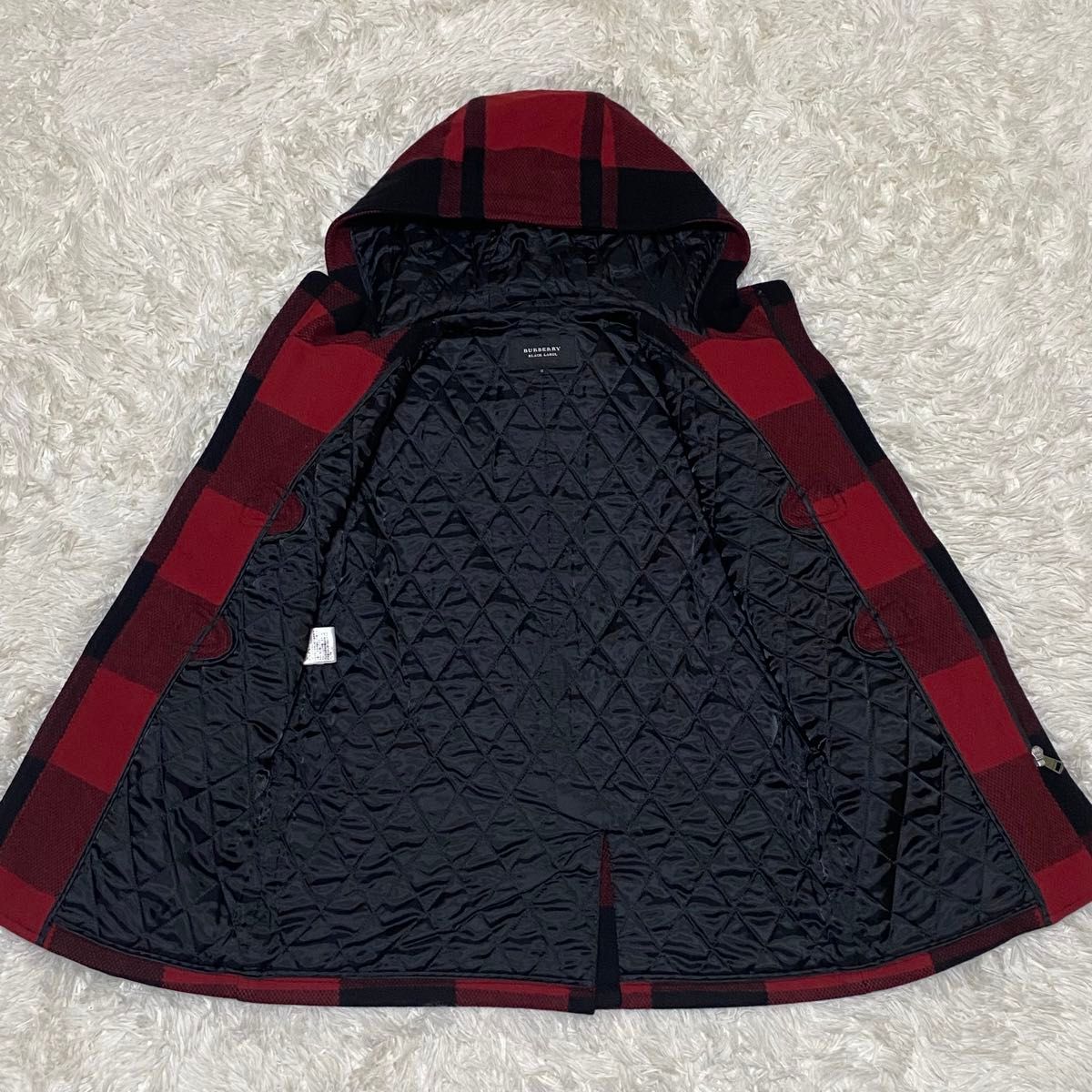 美品 BURBERRY BLACK LABEL ダッフルコート チェック 赤 バーバリー