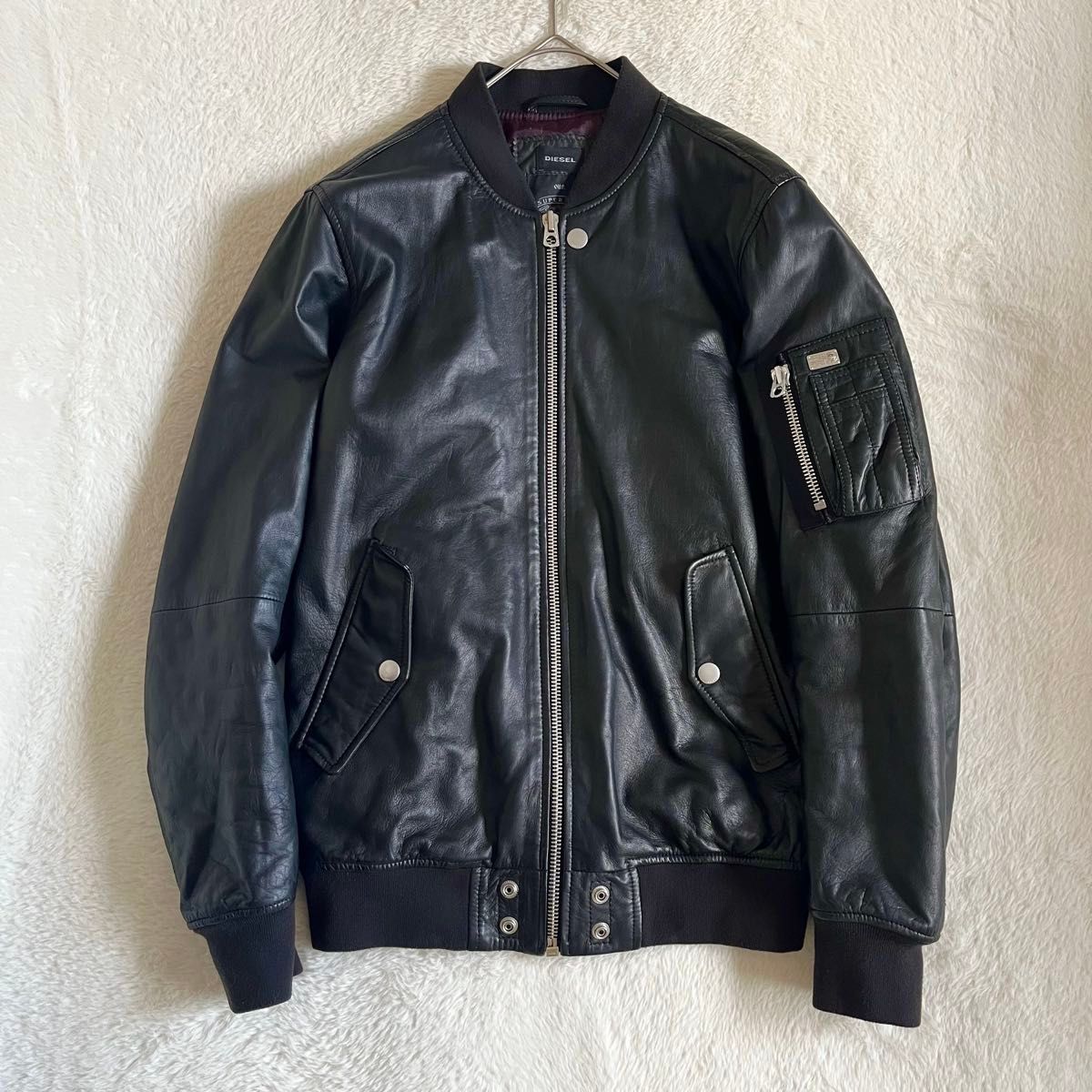 DIESEL ディーゼル MA-1 レザージャケット ラムレザー 黒 L相当 羊革