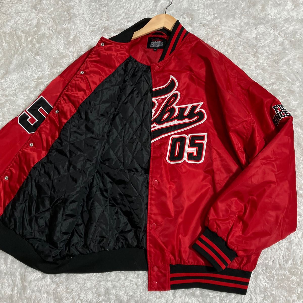 美品 FUBU フブ スタジャン スタジアムジャンパー 刺繍ロゴ デカロゴ