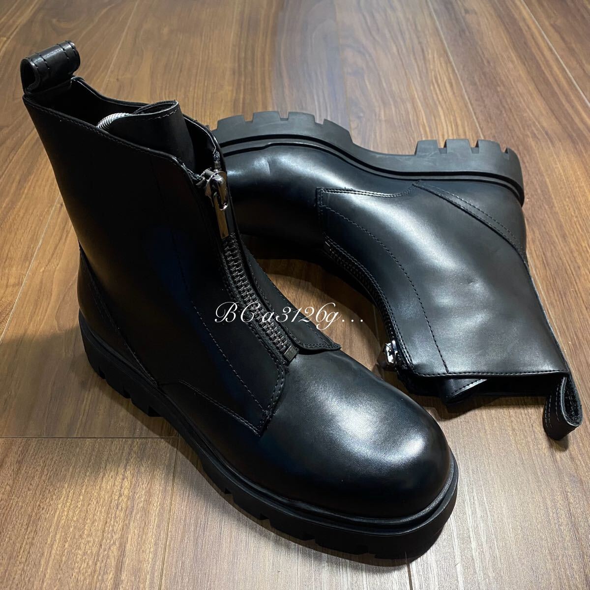 新品 ZARA 厚底ジップブーツ 27 0cm 42 BLACK メンズ ザラ PUレザー