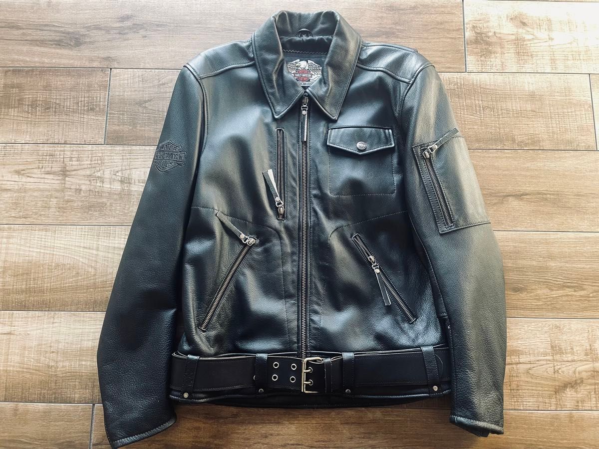 美品】 背中レア刺繍 ハーレー ダビッドソン 純正 本革 レザー