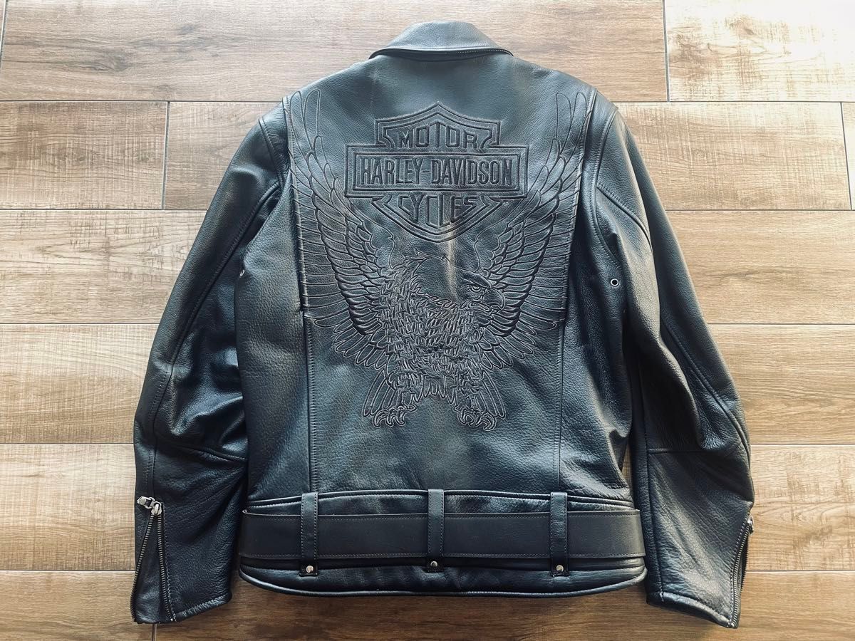 美品】 背中レア刺繍 ハーレー ダビッドソン 純正 本革 レザー