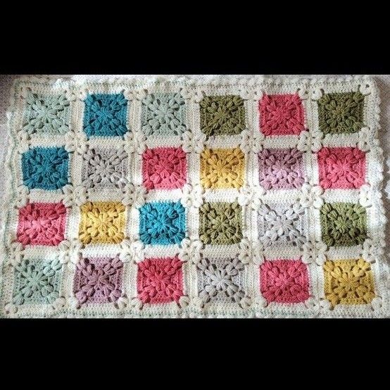 グラニー スクエア モチーフ編み ブランケット ひざ掛け マルチカバー