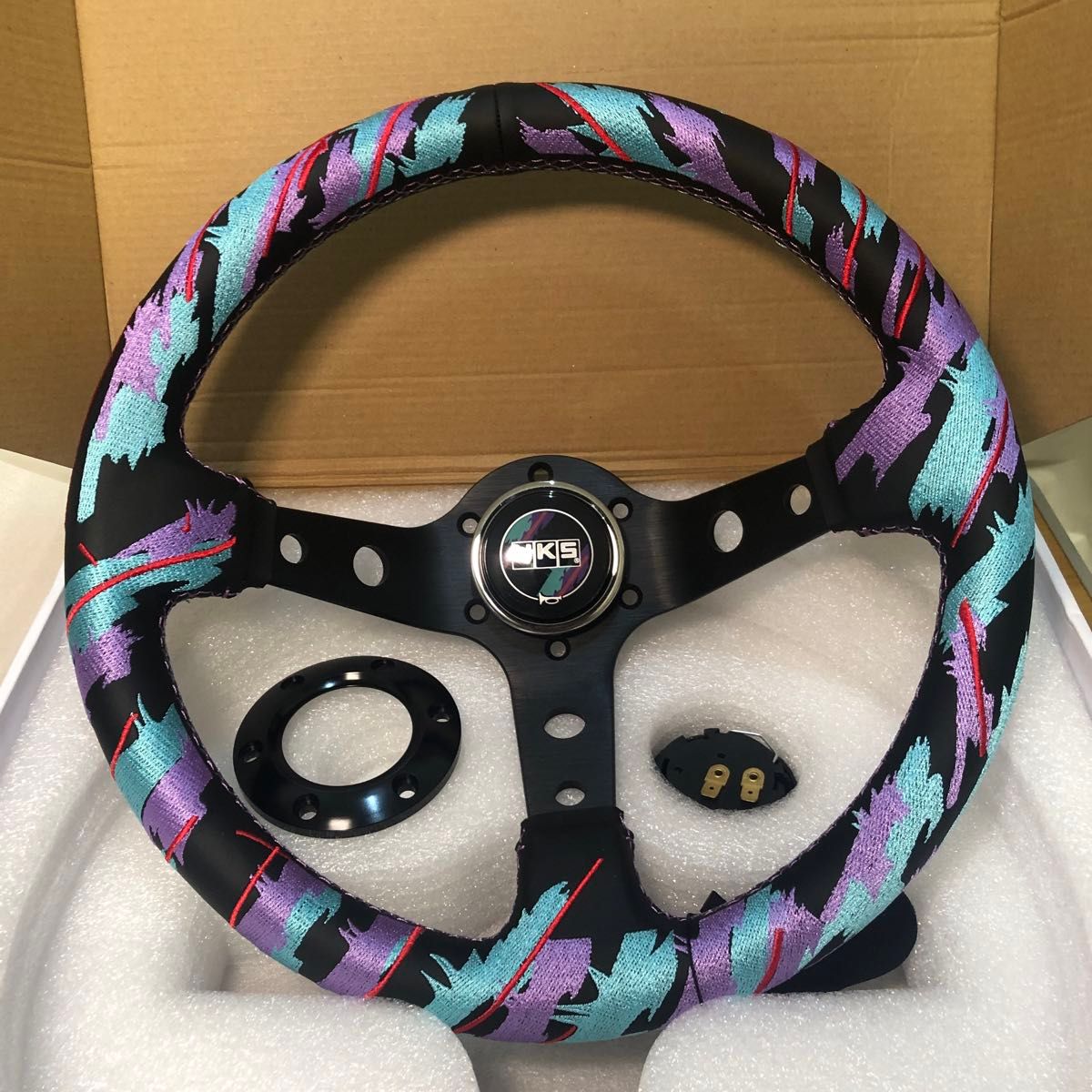HKS タイプ ステアリングホイール 刺繍 ステアリング ディープコーン