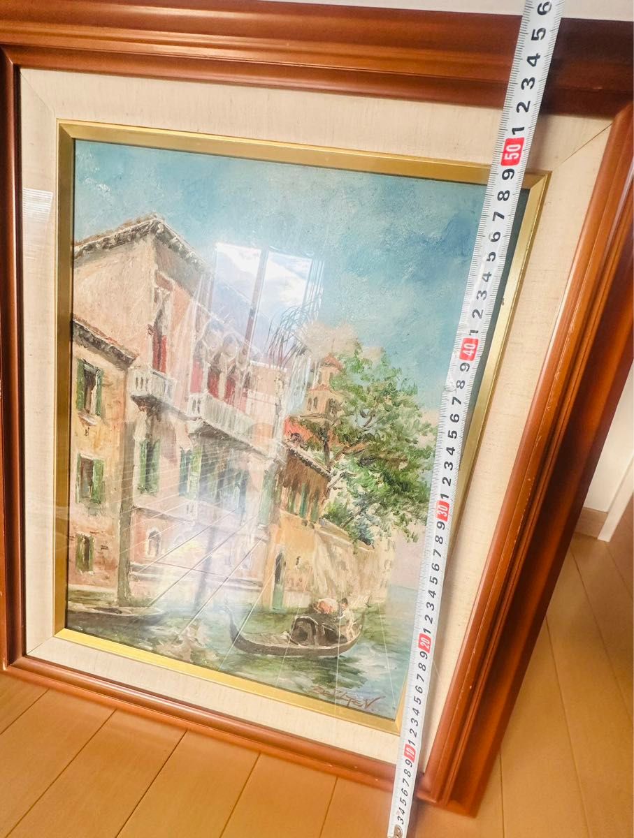 風景画 油彩画 木製フレーム 約50x40cm 風景画 油彩画 木製フレーム