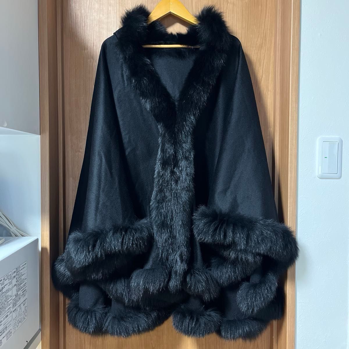 日本製 カシミヤ100% ブルーフォックスファー ポンチョ マント ケープ