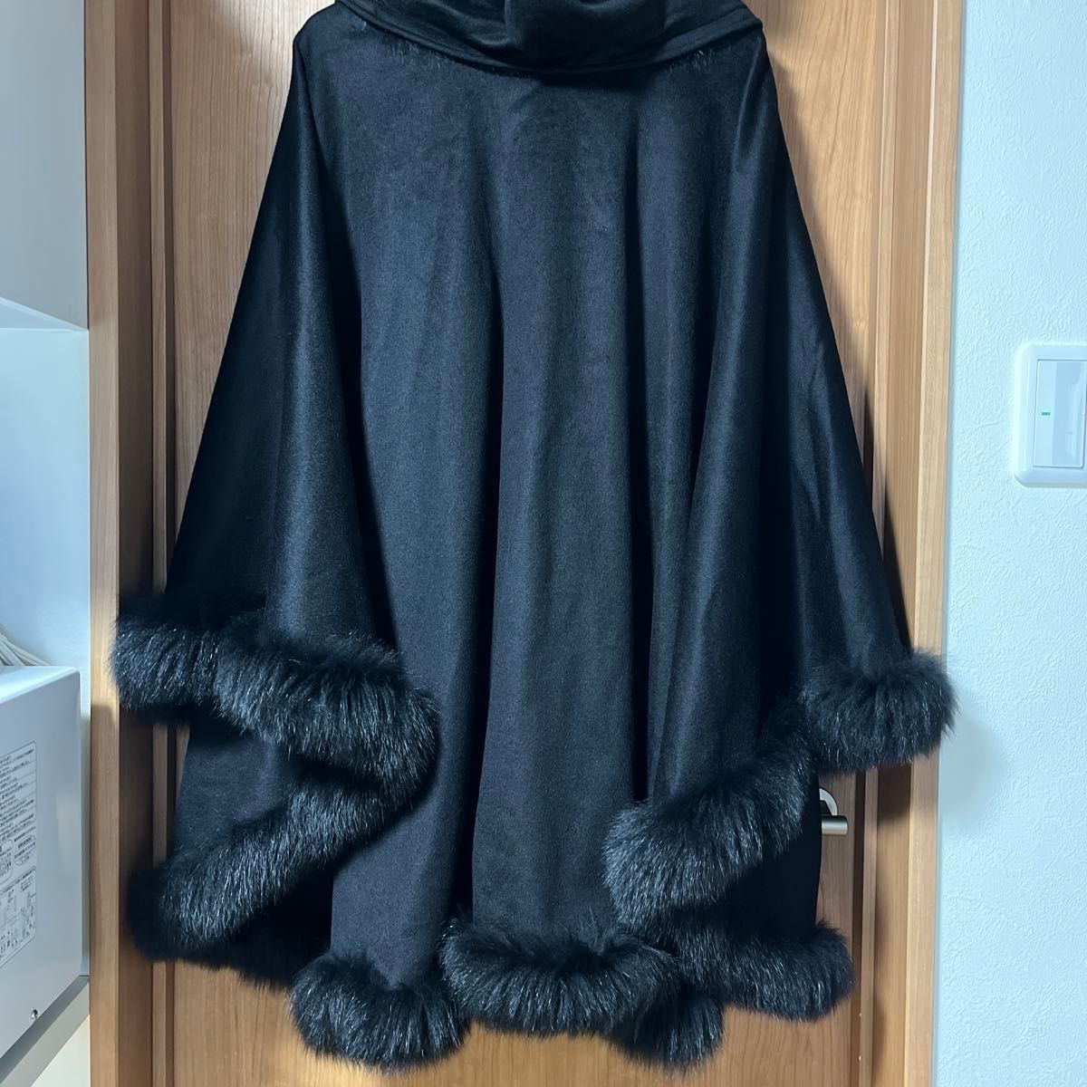 日本製 カシミヤ100% ブルーフォックスファー ポンチョ マント ケープ