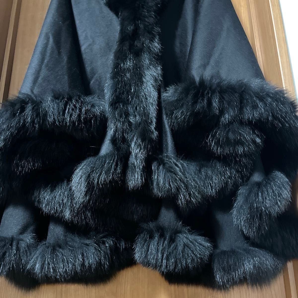 日本製 カシミヤ100% ブルーフォックスファー ポンチョ マント ケープ