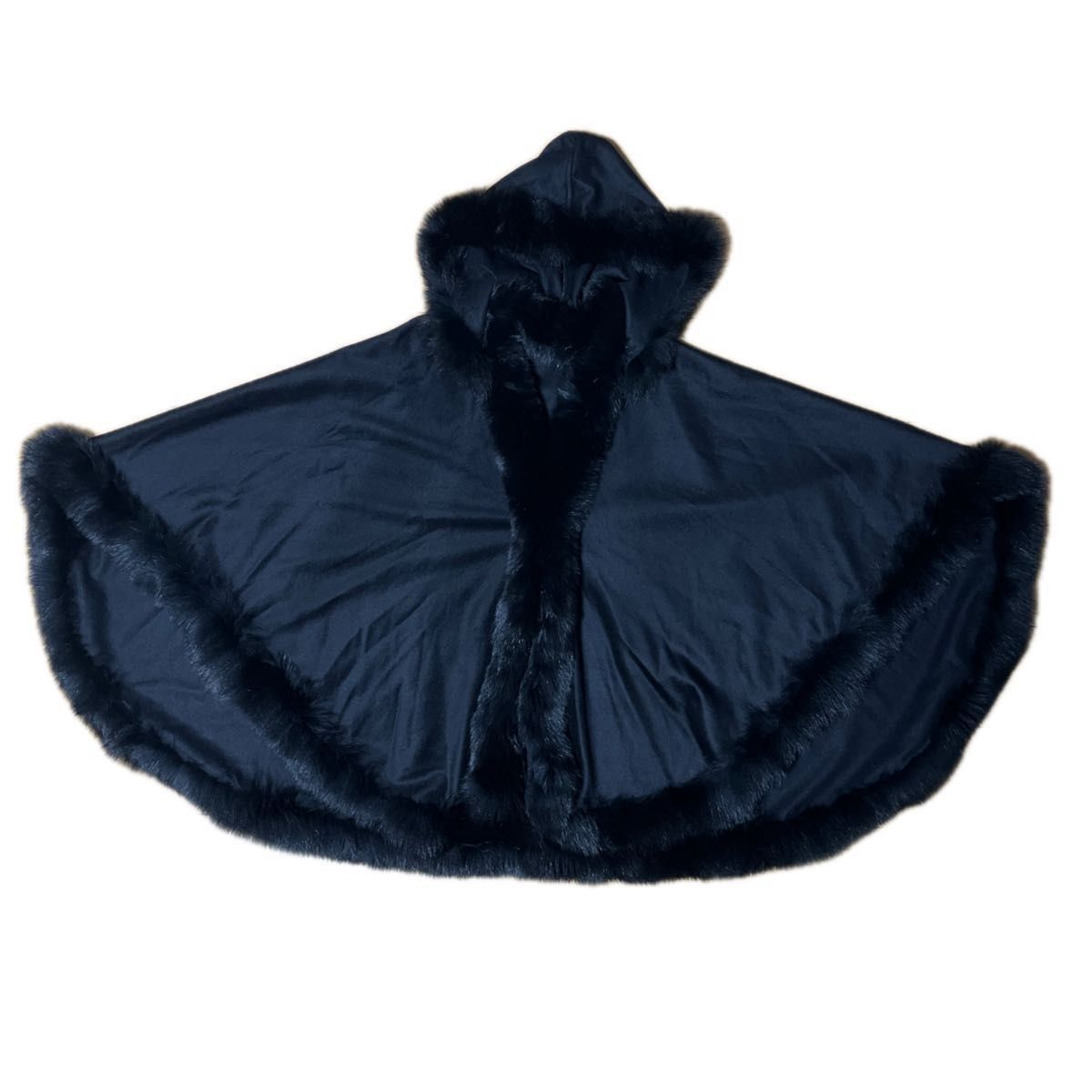 日本製 カシミヤ100% ブルーフォックスファー ポンチョ マント ケープ