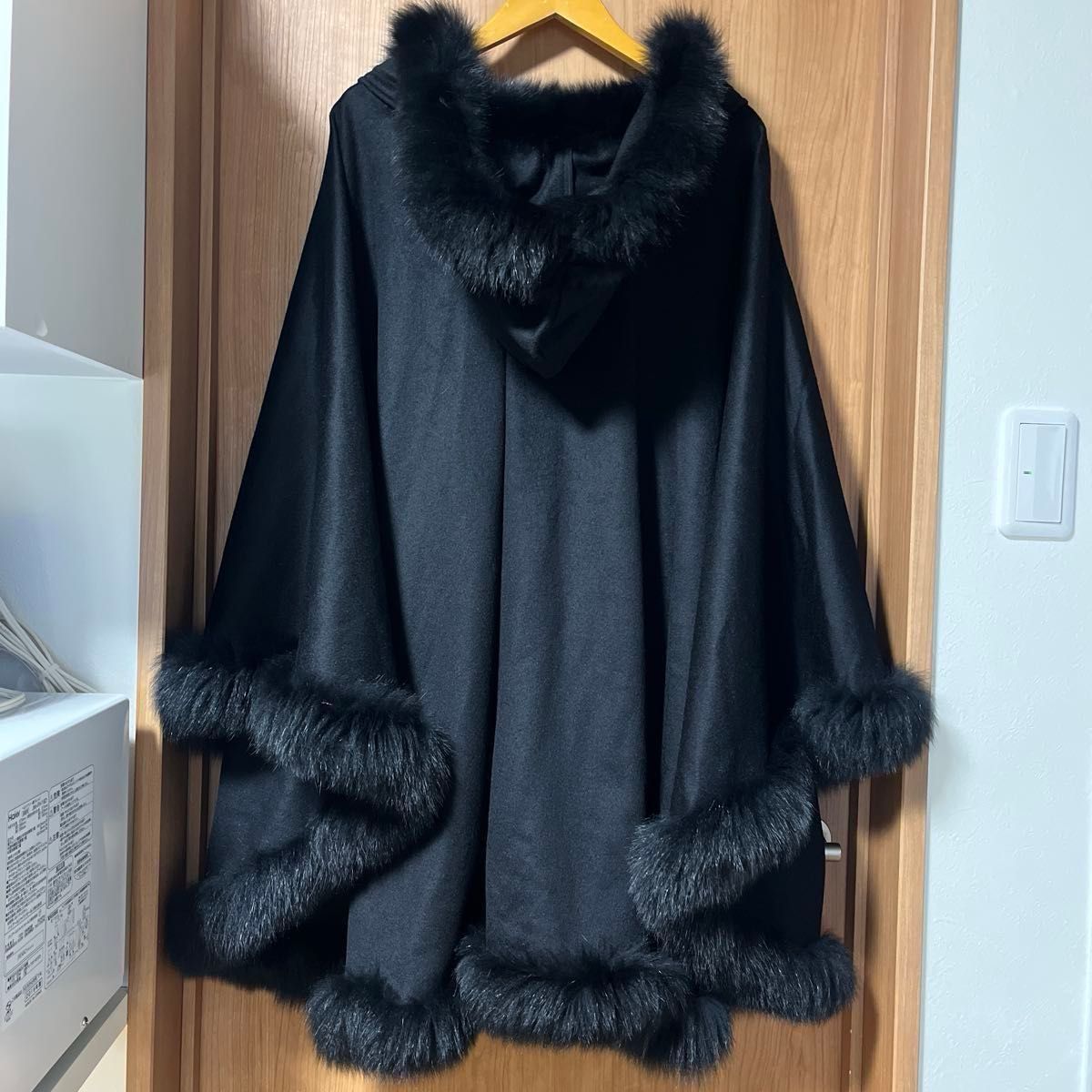 日本製 カシミヤ100% ブルーフォックスファー ポンチョ マント ケープ