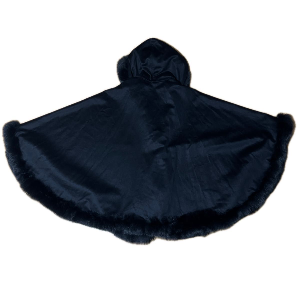 日本製 カシミヤ100% ブルーフォックスファー ポンチョ マント ケープ