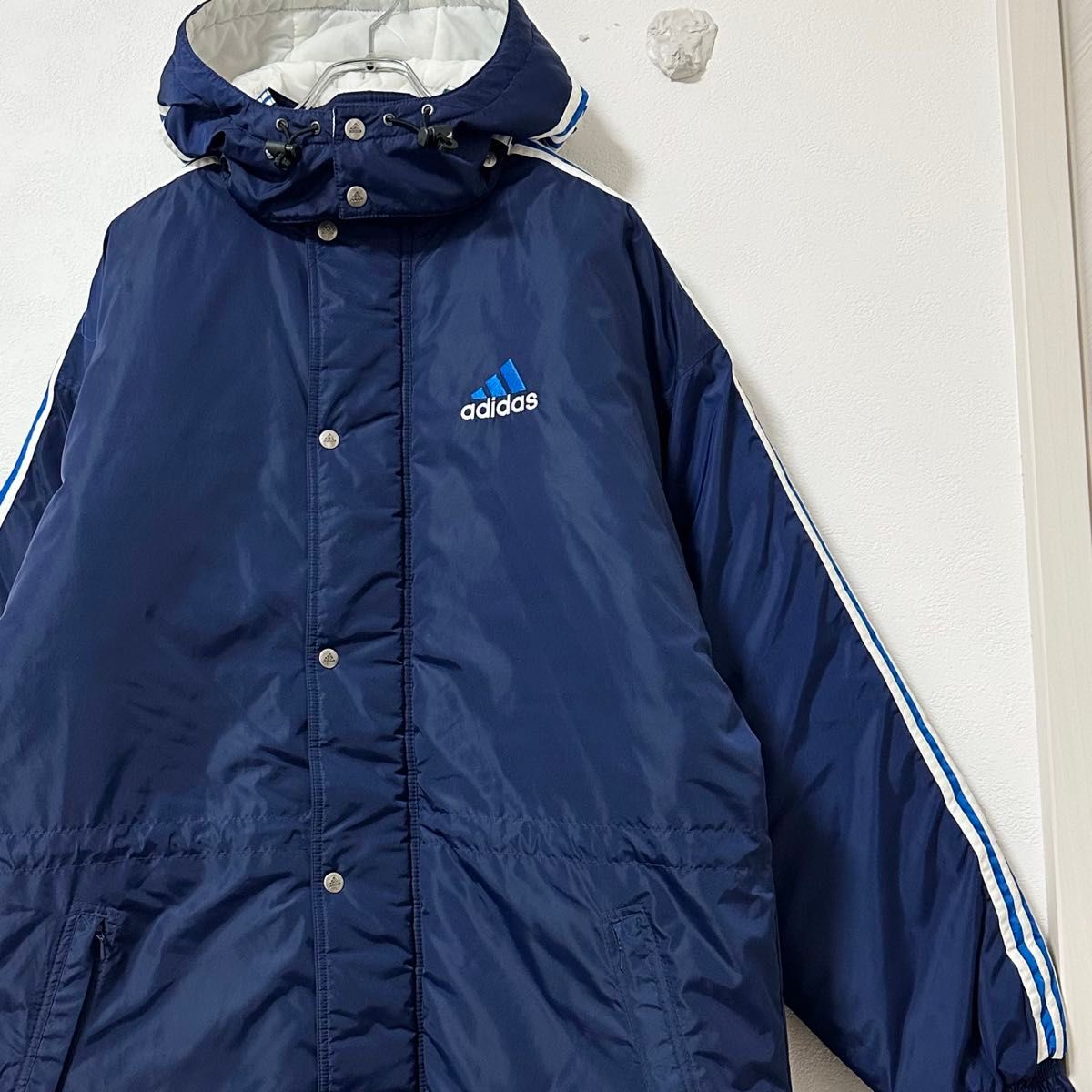 90s 万国旗タグ adidas/アディダス ナイロンジャケット 厚手 ネイビー