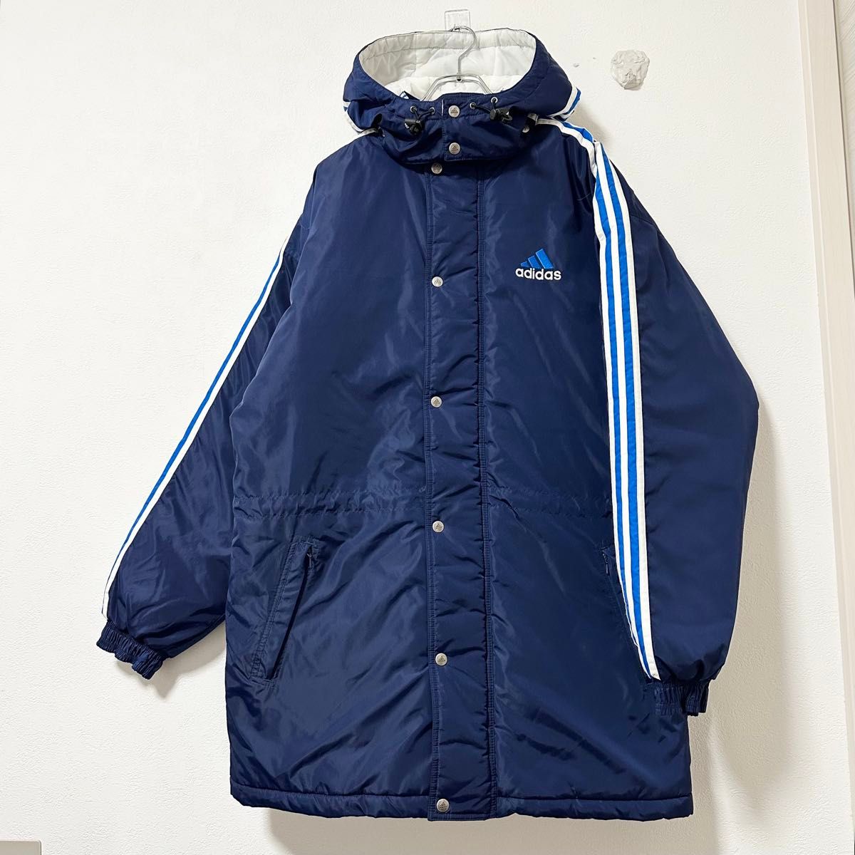 90s 万国旗タグ adidas/アディダス ナイロンジャケット 厚手 ネイビー