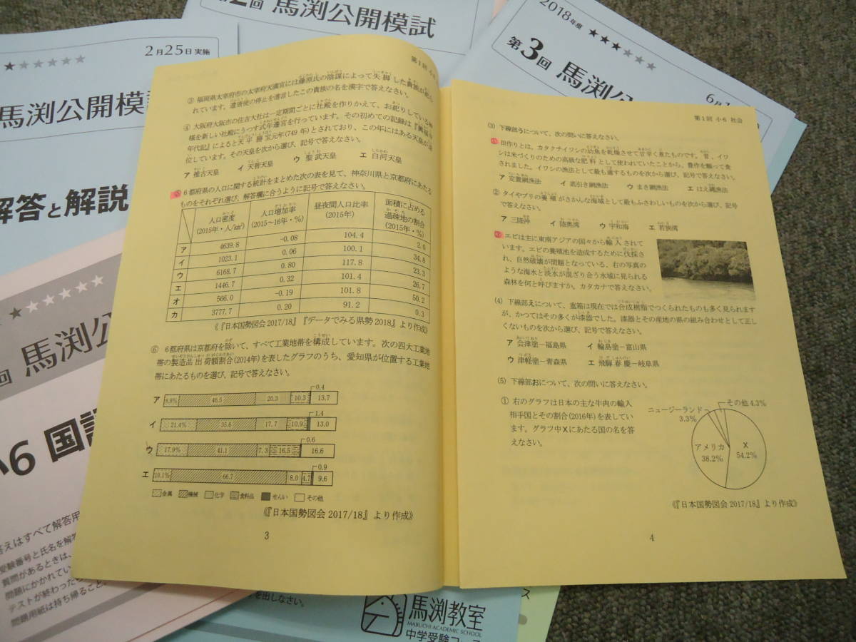 馬渕教室 小学4年公開テスト 2016年度 第1回～第6回 問題