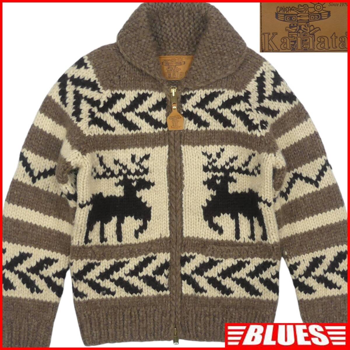 即決 カナダ製 KANATA メンズ M位 カウチンセーター カナタ 茶 鹿柄