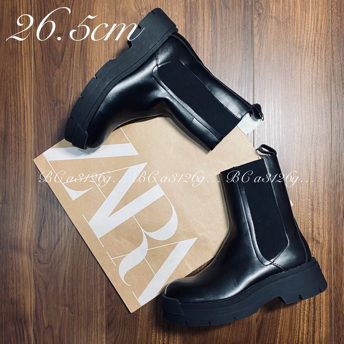 新品 ZARA 厚底ブーツ 26 5cm 41 ALL BLACK メンズ ザラ PUレザー