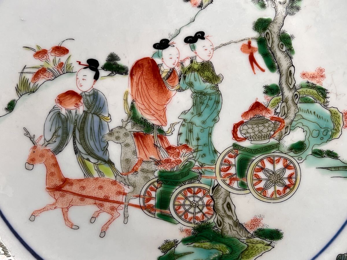 中国骨董 古美術 古磁 闘彩 手描き 観賞皿 大皿 大清康熙年製