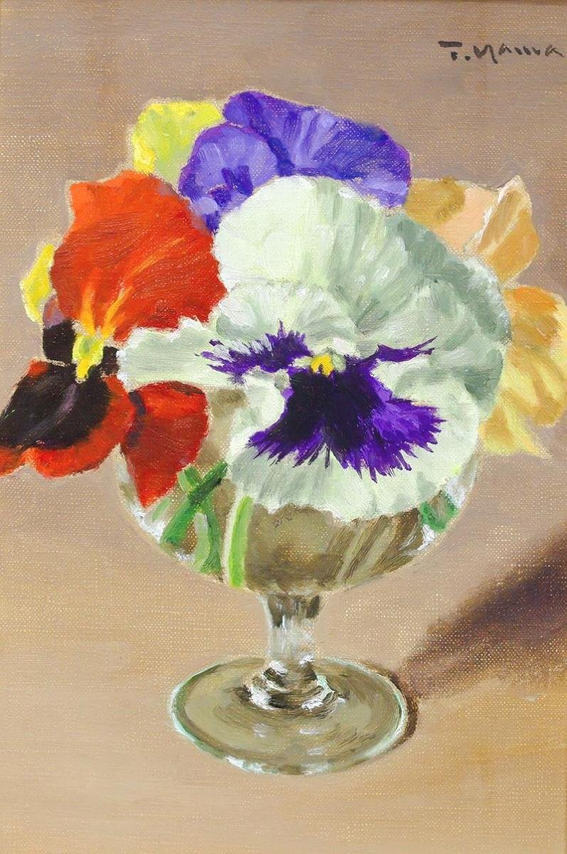油彩画 花瓶の花 パンジー 油彩画 花瓶の花 パンジー 油彩画 花瓶の