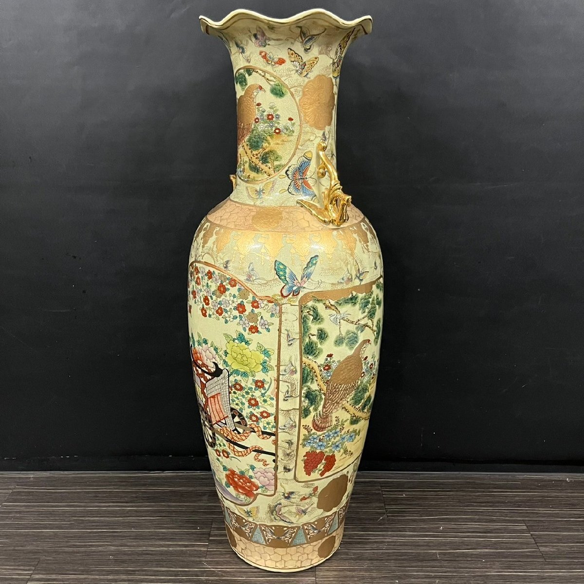 極上薩摩焼】特大金襴手色絵 獅子 香炉 飾壺 陶器 骨董 古美術 アート