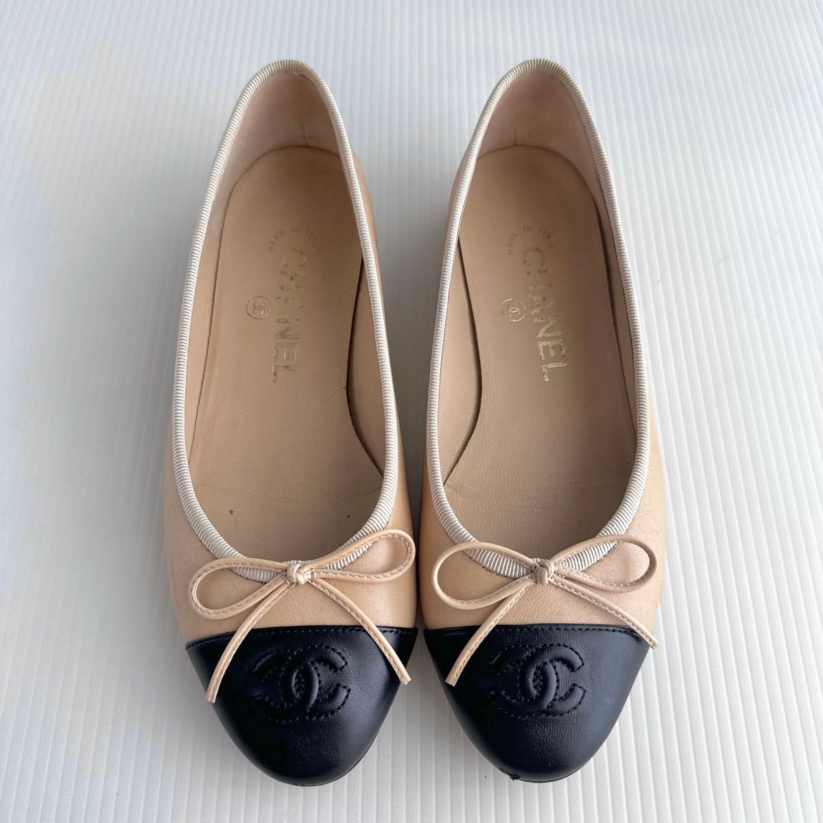 CHANEL シャネル 定番 ココマーク バイカラー リボン バレリーナ