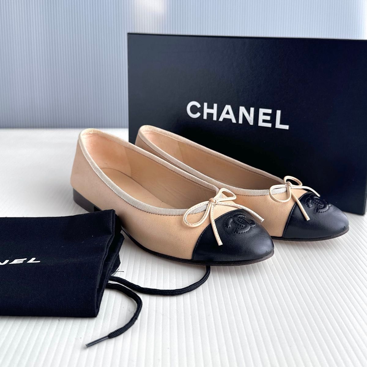 CHANEL シャネル 定番 ココマーク バイカラー リボン バレリーナ